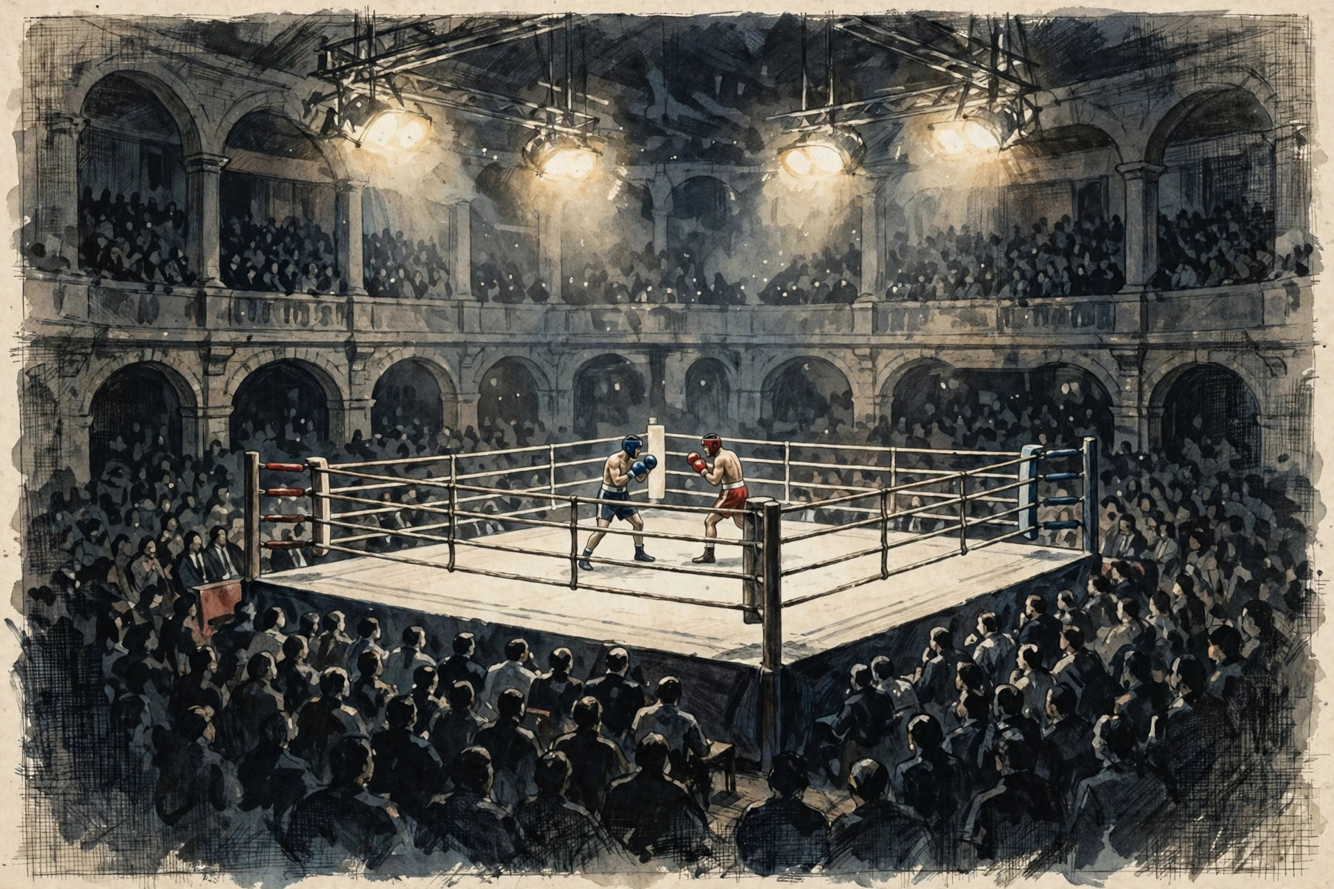 Two cruiserweights in the ring under the lights in Tirana.