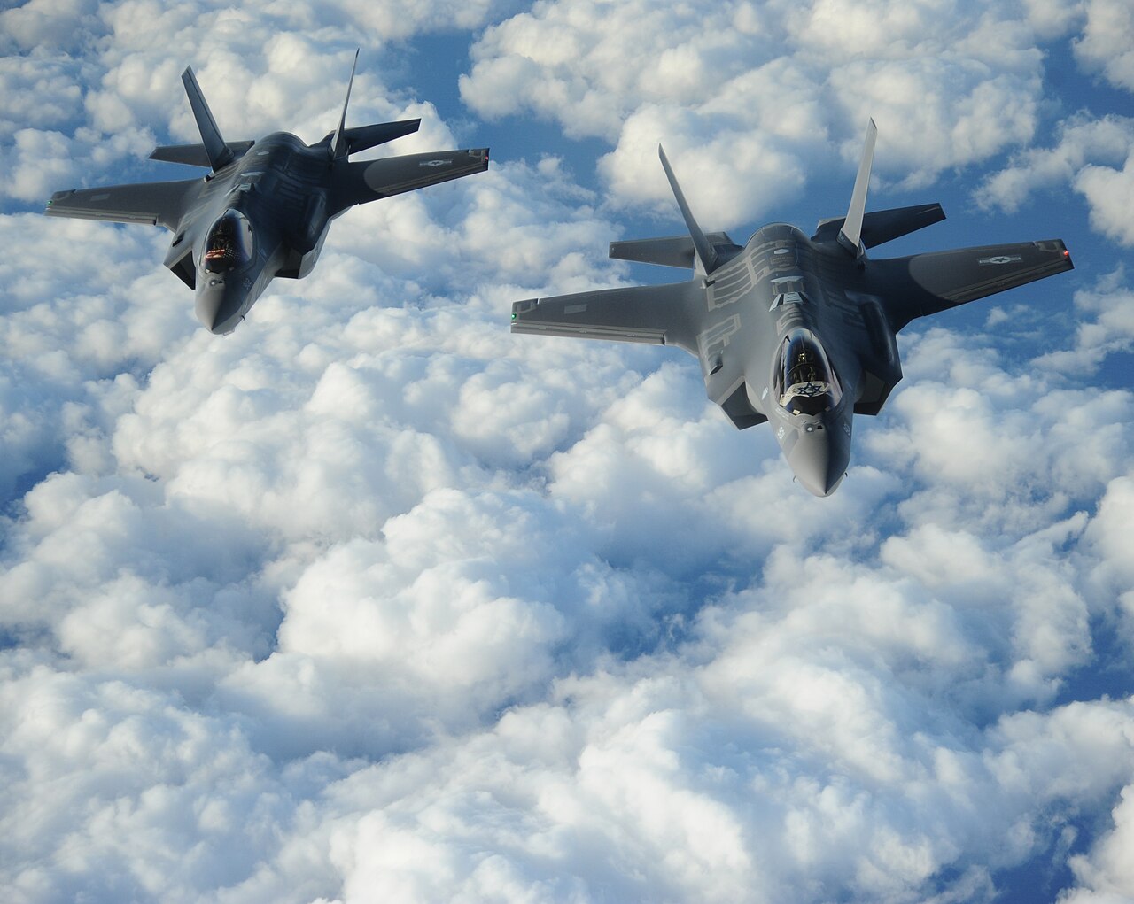 Two Israeli F-35 jets in formation.
